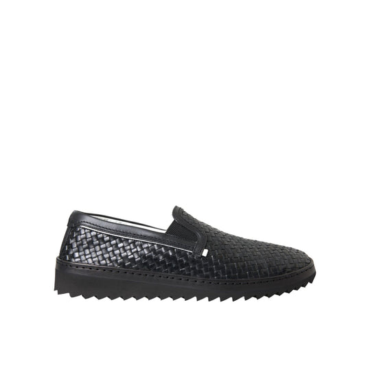 Dolce & Gabbana Black Woven Buffalo Leather Men Loafers Shoes