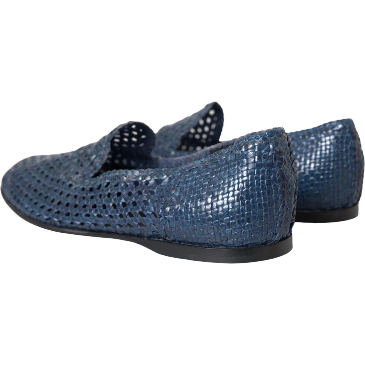 Dolce & Gabbana Blue Woven Leather Slip On Loafers Men Shoes Dolce & Gabbana