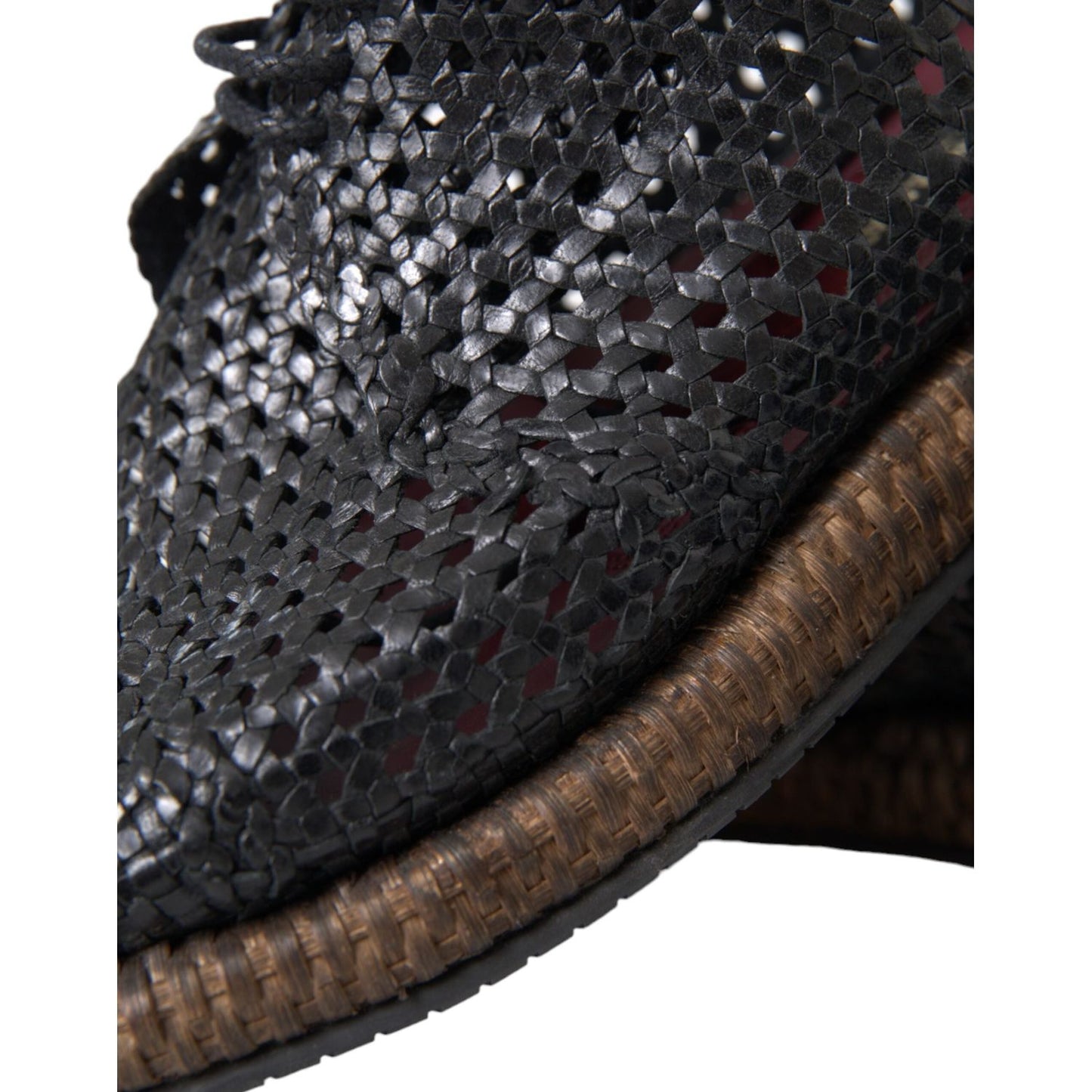 Dolce & Gabbana Black Woven Goat Leather Lace Up Derby Shoes Dolce & Gabbana