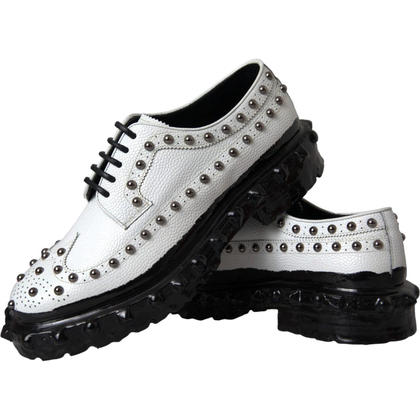 Dolce & Gabbana Black White Embellished Derby Formal Shoes Dolce & Gabbana