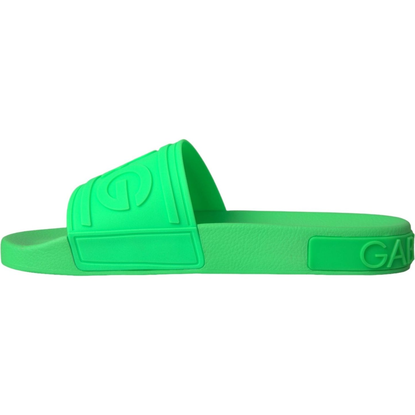 Dolce & Gabbana Green Leather Slides Sandals Beachwear Shoes Dolce & Gabbana