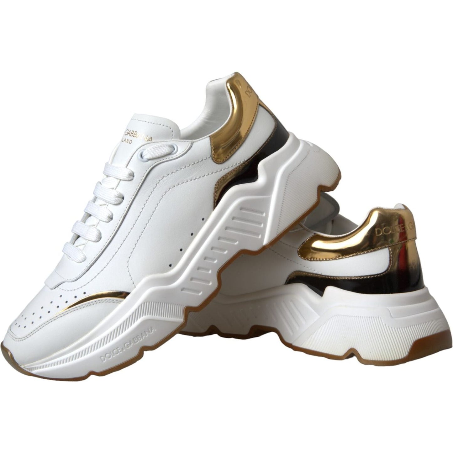 Dolce & Gabbana White Gold DAYMASTER Leather Sneakers Shoes Dolce & Gabbana