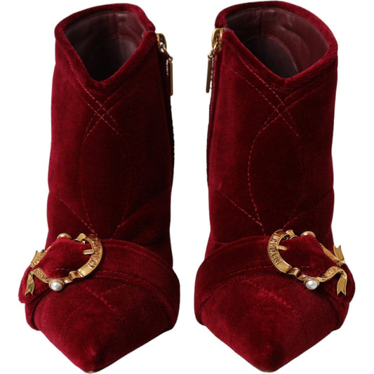 Dolce & Gabbana Dark Red Velvet Devotion Buckle Boots Shoes Dolce & Gabbana