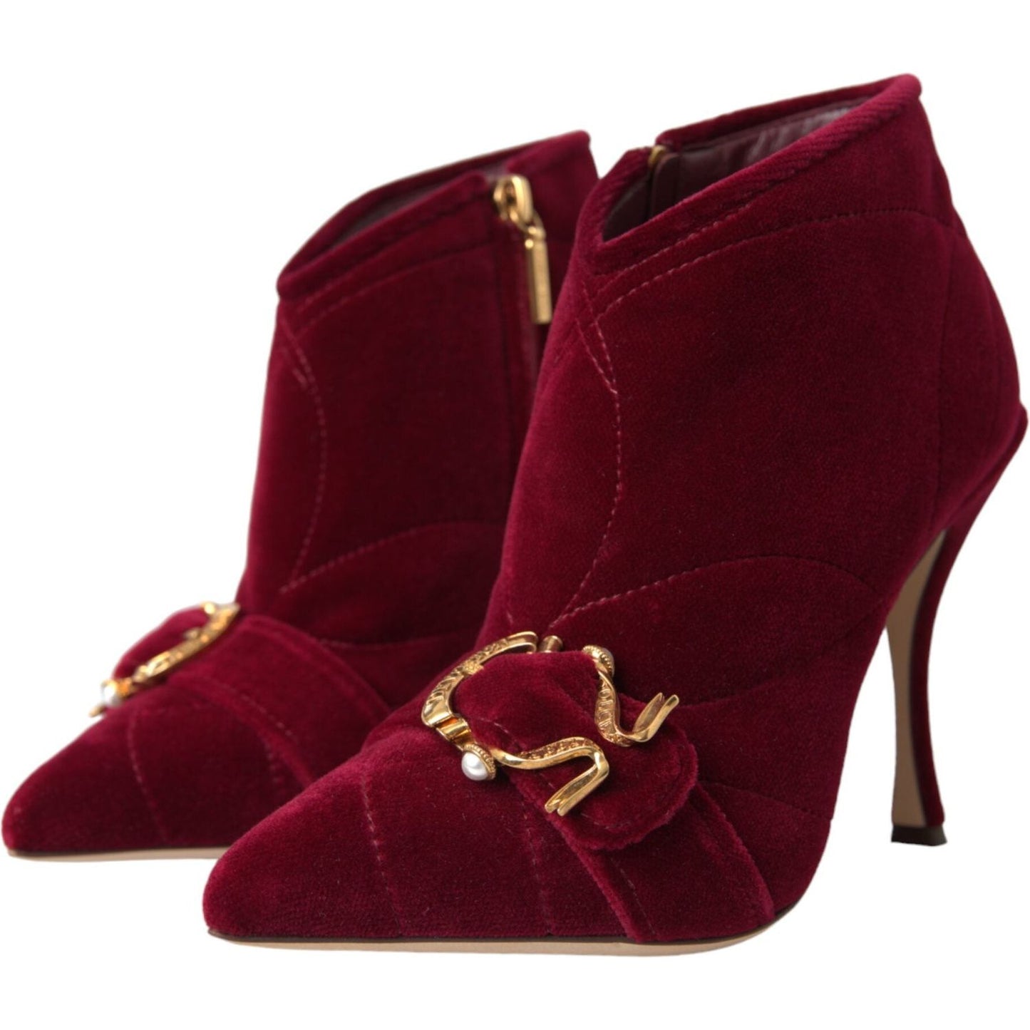 Dolce & Gabbana Dark Red Velvet Devotion Buckle Boots Shoes Dolce & Gabbana