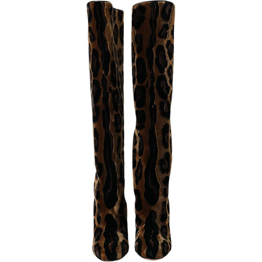 Dolce & Gabbana Brown Giraffe Velvet Leather Boots Shoes Dolce & Gabbana