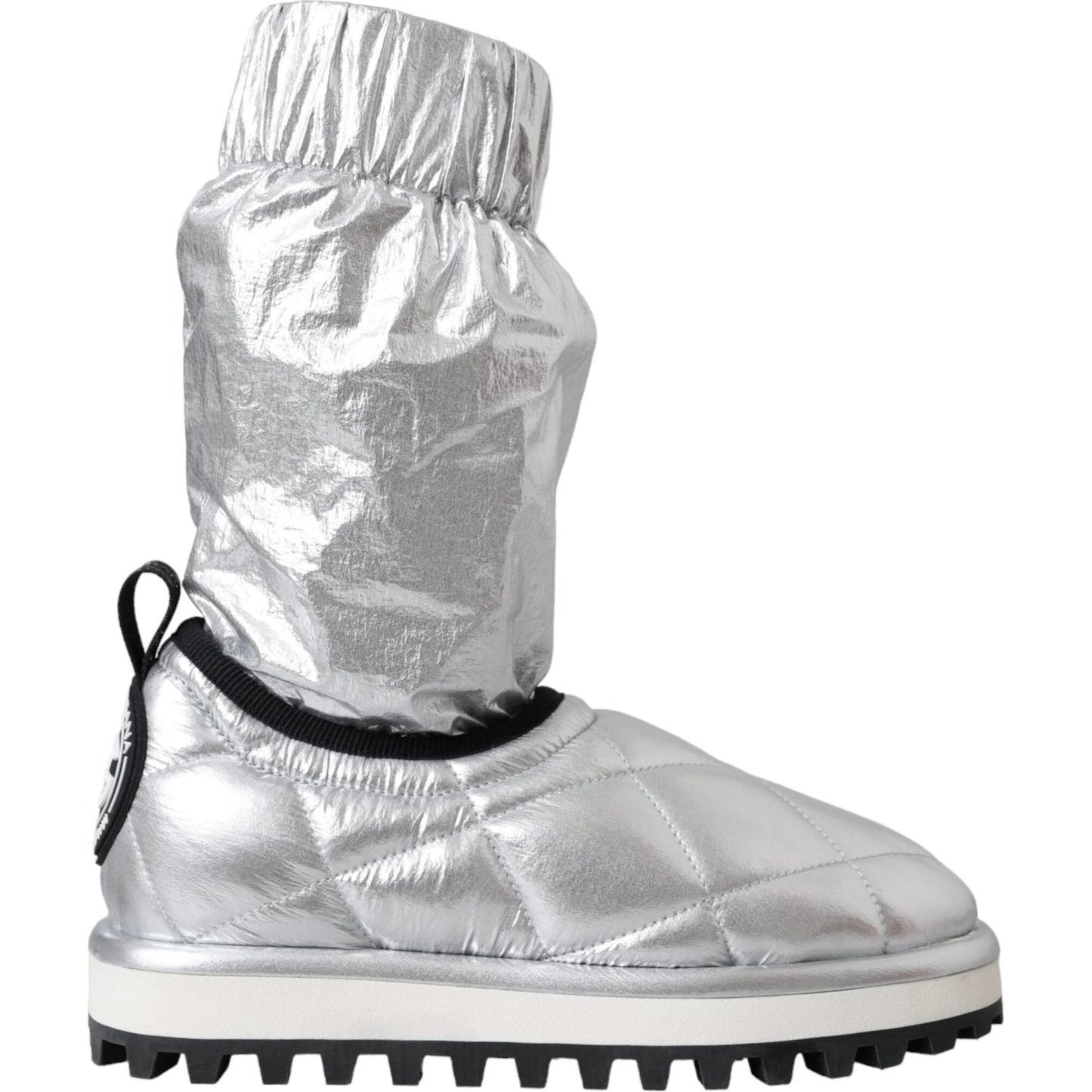 Dolce & Gabbana Metallic Silver Quilted Logo Patch Boot Shoes Dolce & Gabbana