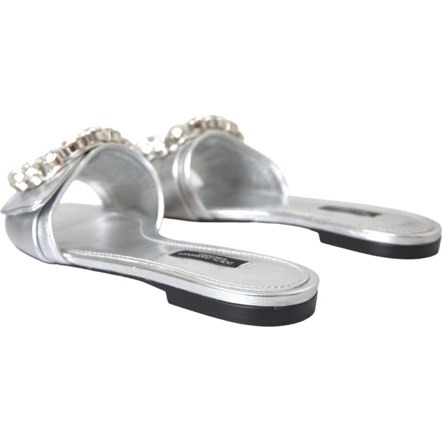 Dolce & Gabbana Silver Crystal Leather Flats Sandals Shoes Dolce & Gabbana