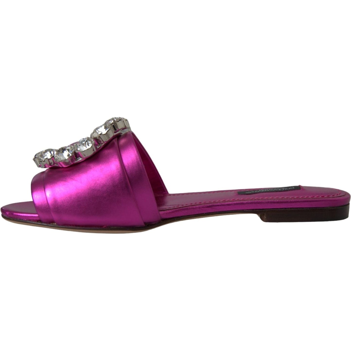 Dolce & Gabbana Fuchsia Crystal Leather Flats Sandals Shoes Dolce & Gabbana