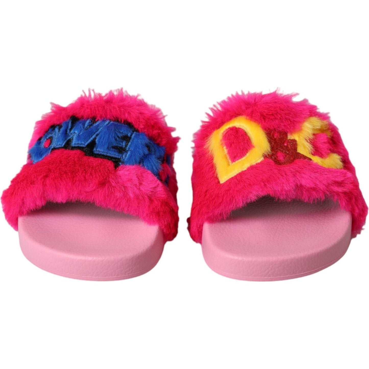 Dolce & Gabbana Multicolor Embroidered Fur Slides Sandals Shoes Dolce & Gabbana