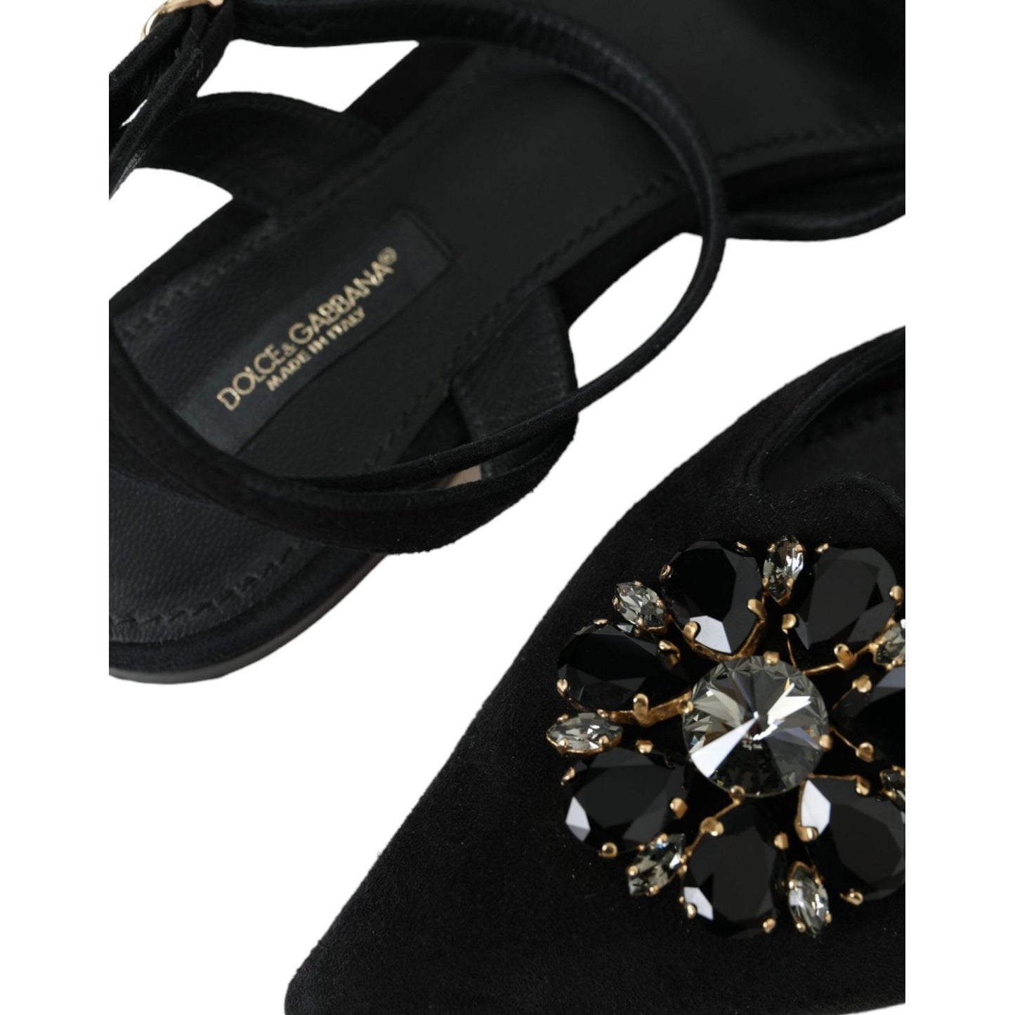 Dolce & Gabbana Black Leather Crystal Slingback Sandals Shoes Dolce & Gabbana