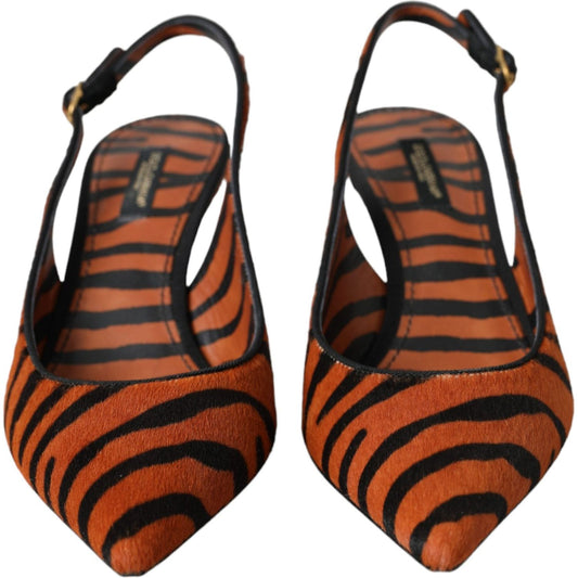 Dolce & Gabbana Black Orange Zebra Leather Slingbacks Shoes Dolce & Gabbana