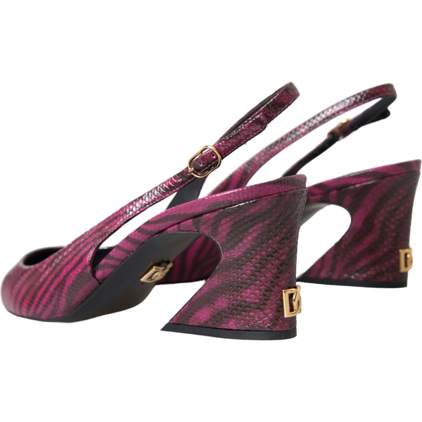 Dolce & Gabbana Maroon Zebra Leather Heels Slingbacks Shoes Dolce & Gabbana