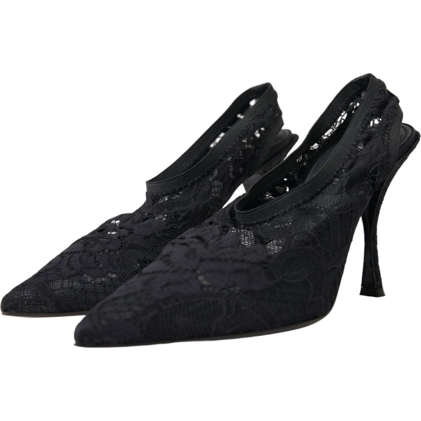 Dolce & Gabbana Black Lace Stretch Heels Slingbacks Shoes Dolce & Gabbana