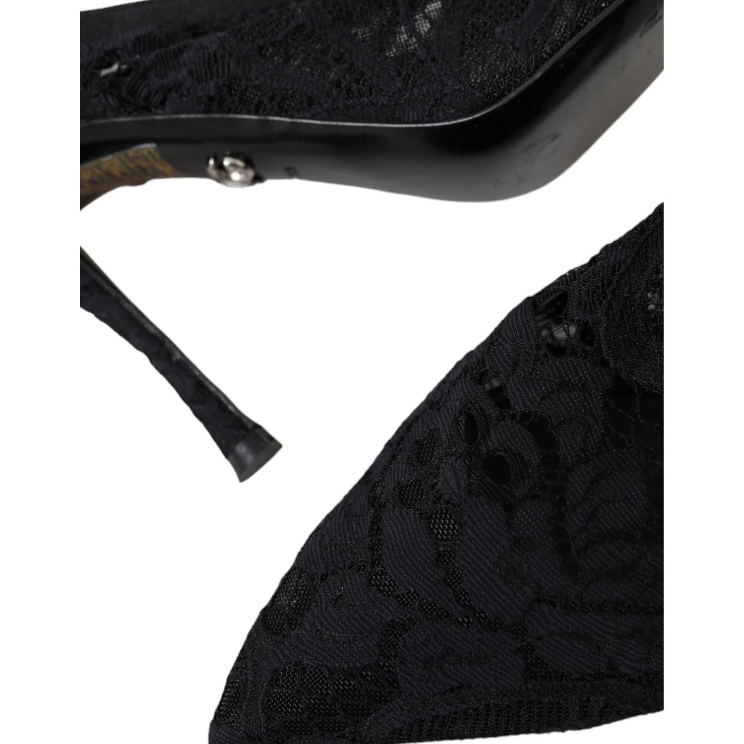 Dolce & Gabbana Black Lace Stretch Heels Slingbacks Shoes