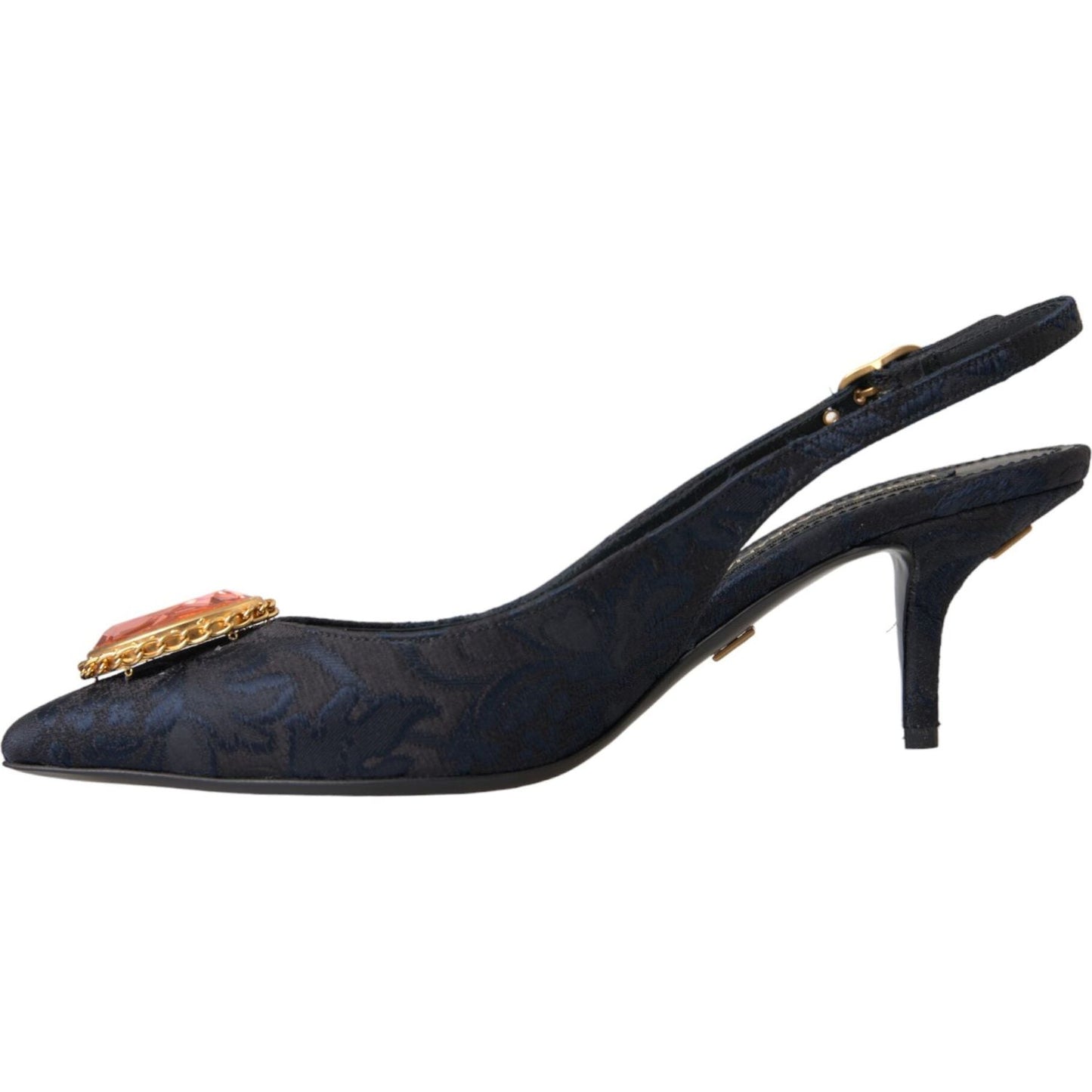 Dolce & Gabbana Blue Jacquard Crystal Slingback Heel Shoes Dolce & Gabbana