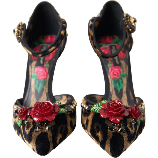 Dolce & Gabbana Brown Leopard Floral Crystal Mary Janes Pumps Shoes Dolce & Gabbana