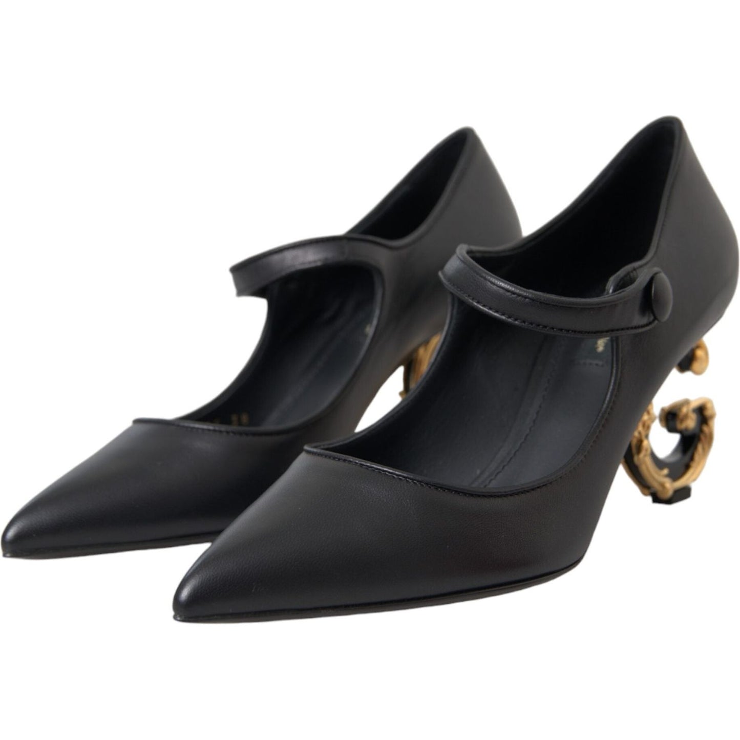 Dolce & Gabbana Black Leather Logo Heels Mary Janes Pumps Shoes Dolce & Gabbana