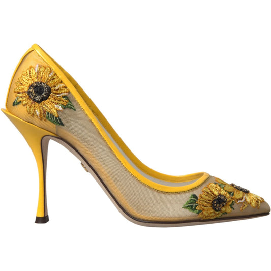 Yellow Sunflower Mesh Heels Pumps Shoes