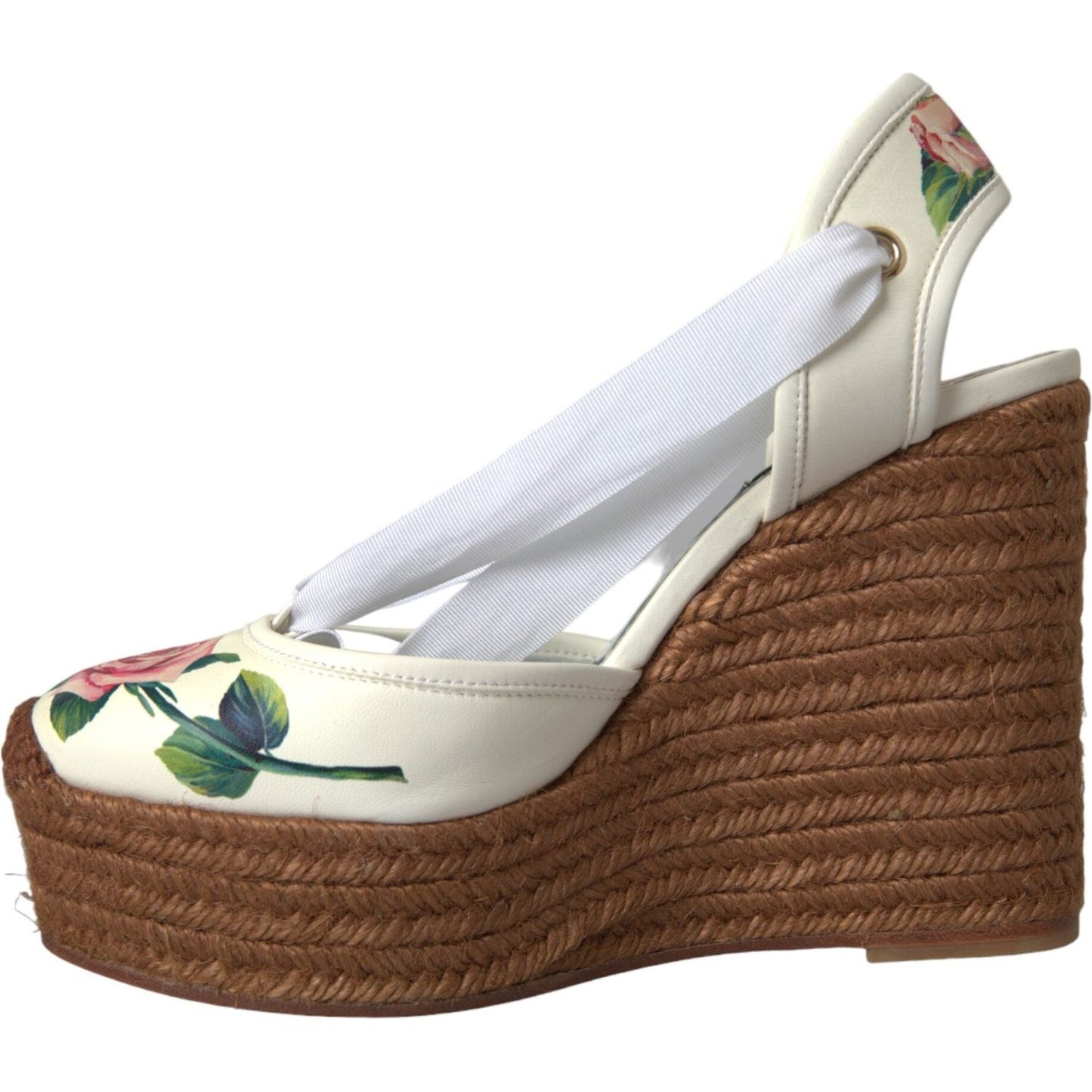 Dolce & Gabbana White Floral Wedge Heels Sandals Shoes Dolce & Gabbana