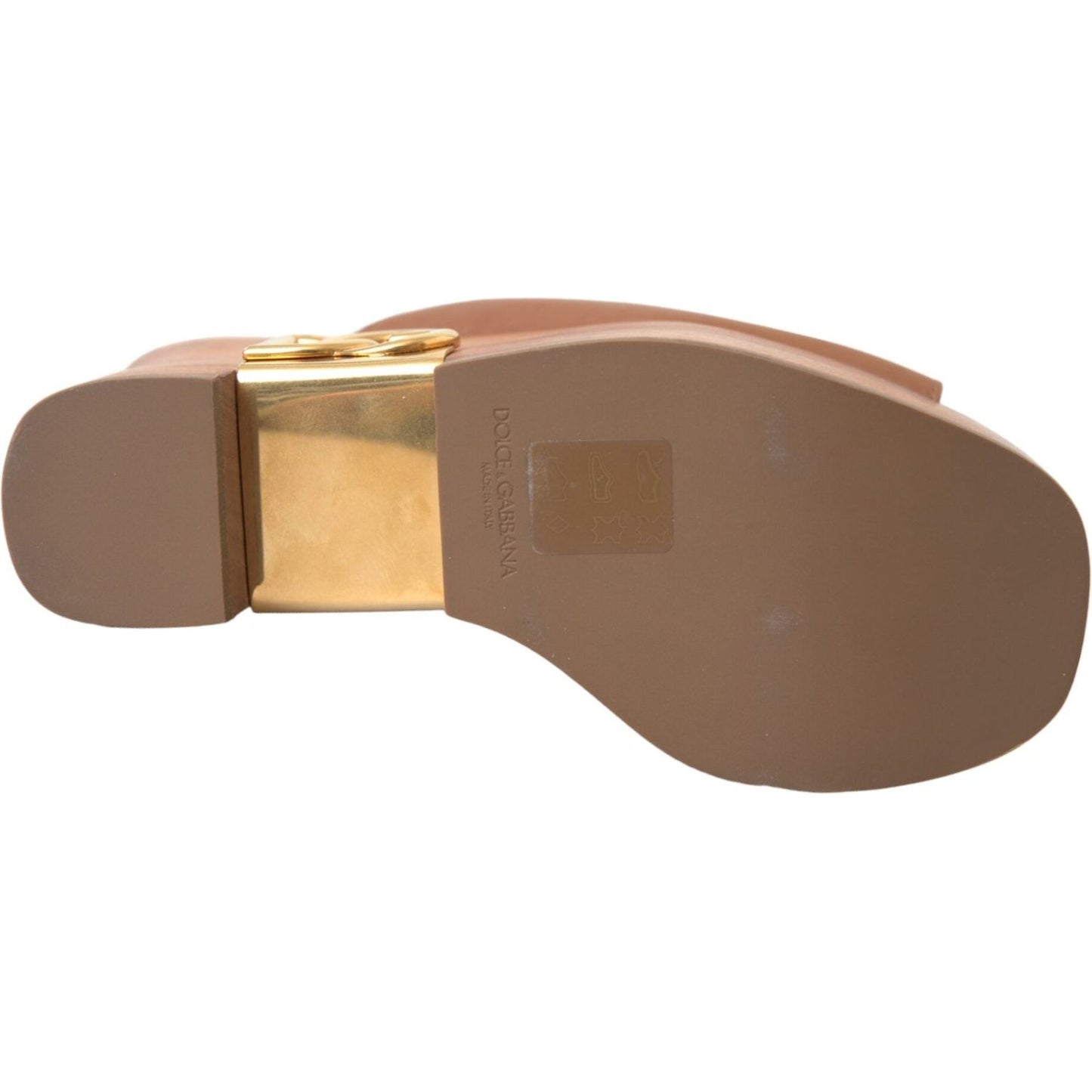 Dolce & Gabbana Brown Leather Wood Mules Wedge Slides Shoes Dolce & Gabbana