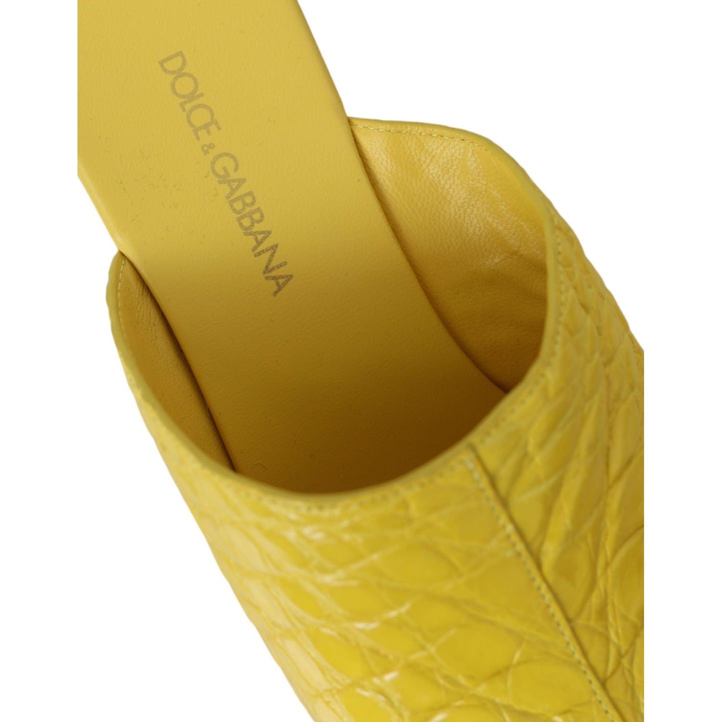 Dolce & Gabbana Yellow Leather Wood Mule Wedge Slides Shoes Dolce & Gabbana