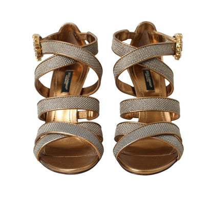 Dolce & Gabbana Bronze Crystal Strap Heels Sandals Shoes