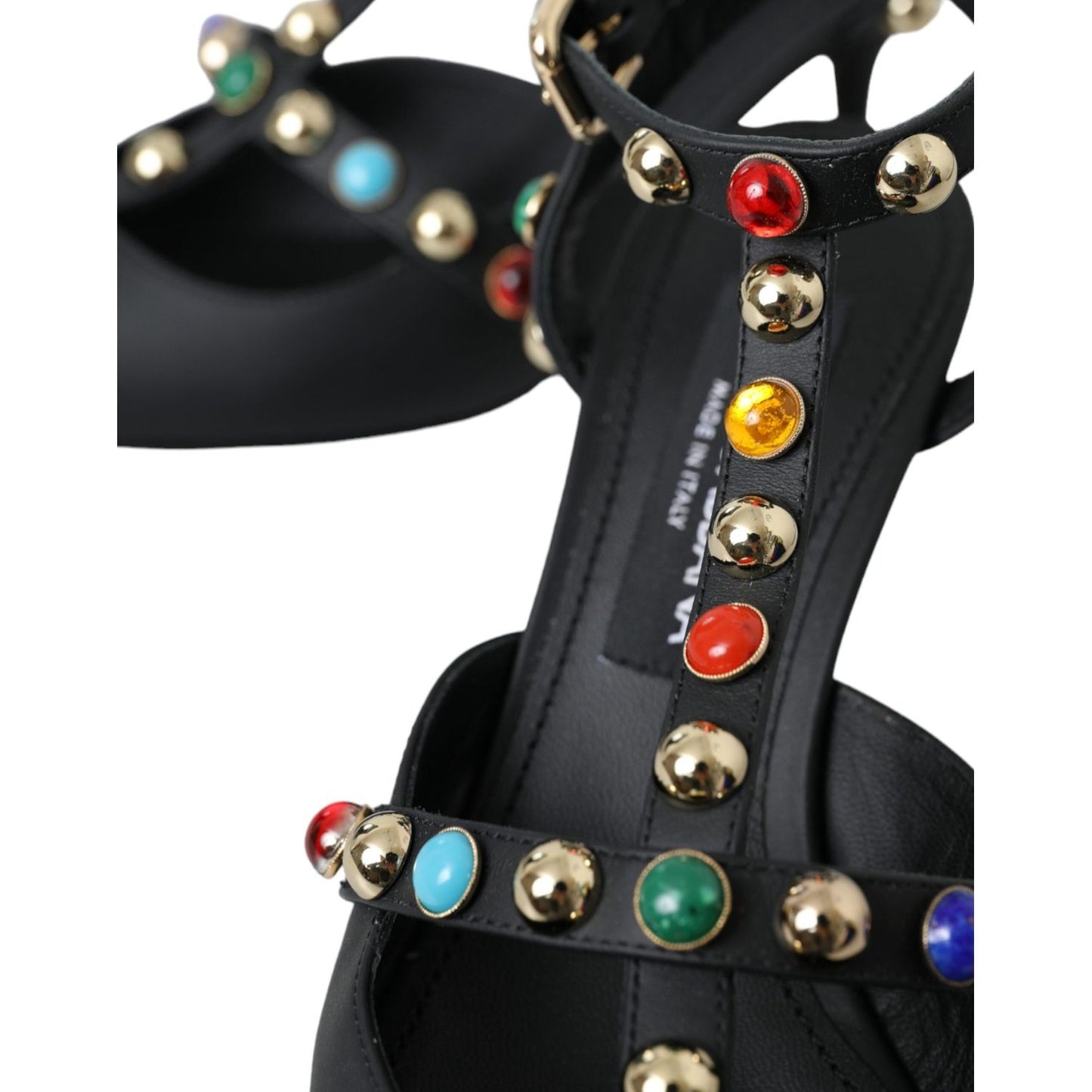 Dolce & Gabbana Black Leather Embellished Heels Sandal Shoes Dolce & Gabbana