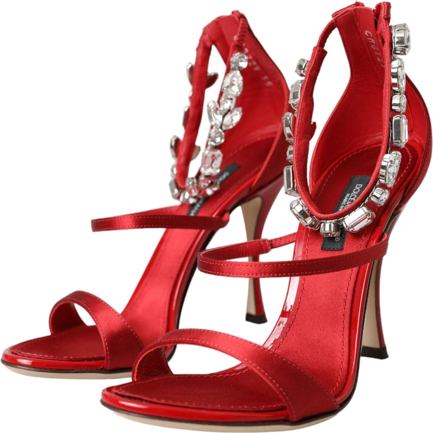 Dolce & Gabbana Red Keira Satin Crystals Sandals Heels Shoes Dolce & Gabbana