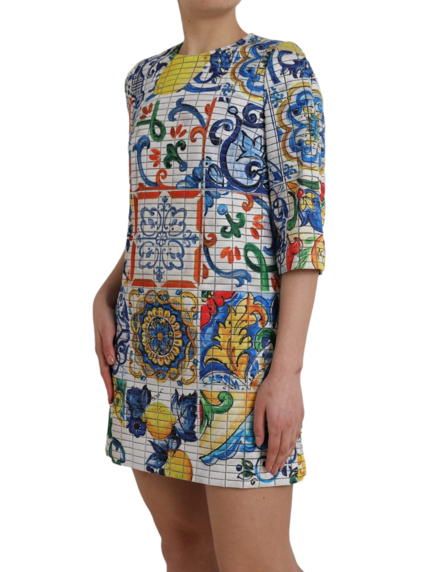 Dolce & Gabbana Multicolor Majolica 3/4 Sleeves Shift Dress Dolce & Gabbana