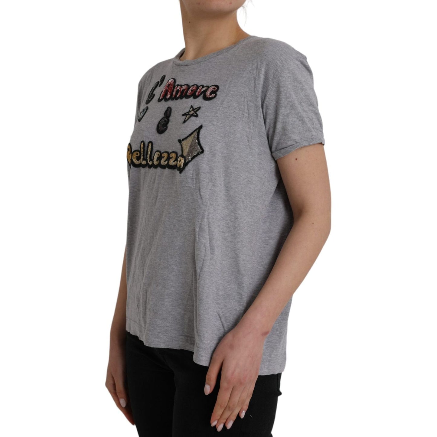 Dolce & Gabbana Gray Cotton L'Amore E'Bellezza Top T-shirt Dolce & Gabbana