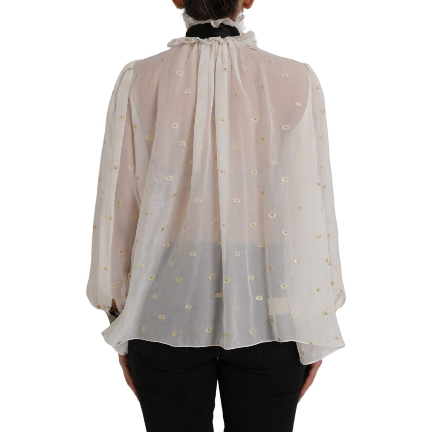 Dolce & Gabbana Off White Silk Blend Ascot Collar Blouse Top Dolce & Gabbana