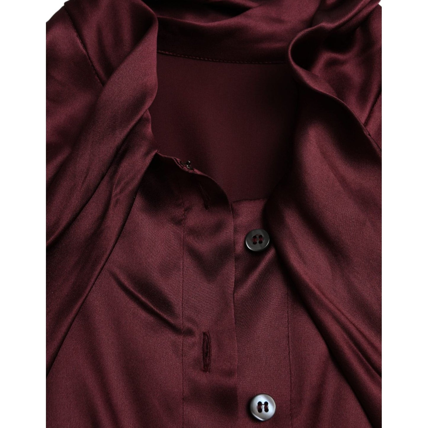 Dolce & Gabbana Maroon Ascot Collar Long Sleeve Top Blouse Dolce & Gabbana