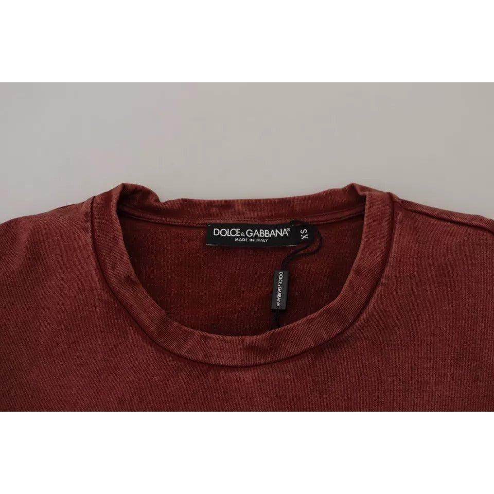 Dolce & Gabbana Maroon Printed Crewneck Tee Cotton T-shirt Dolce & Gabbana