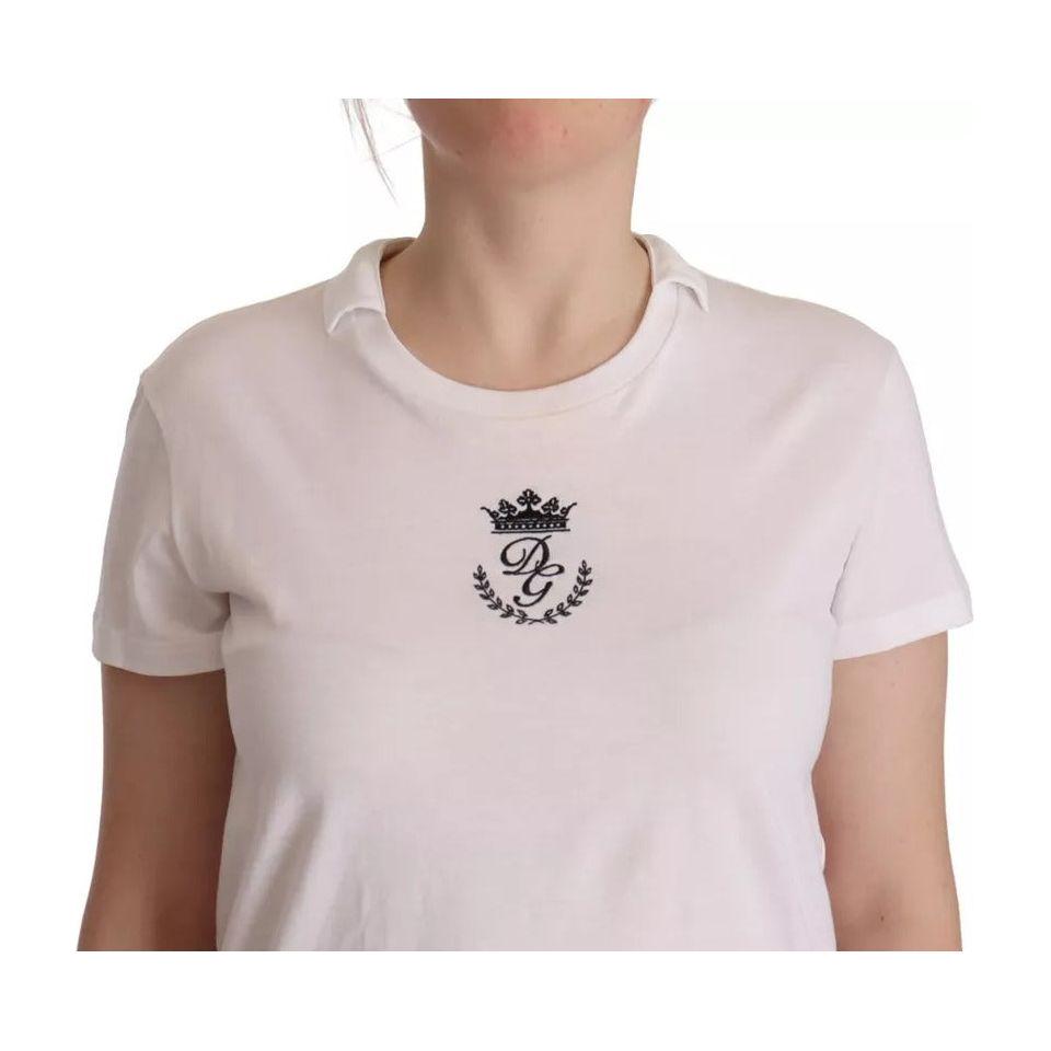 Dolce & Gabbana White DG Crown Print Cotton Collared Neck T-shirt Dolce & Gabbana