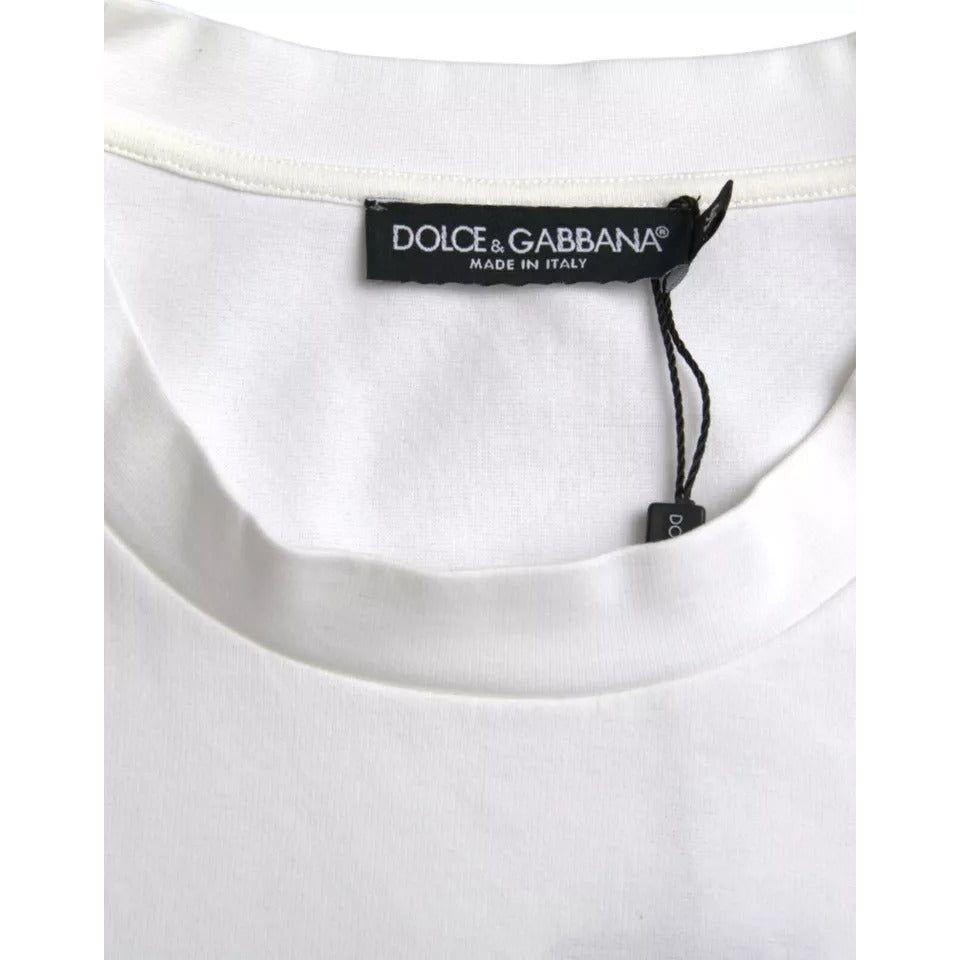 Dolce & Gabbana White Logo Embossed Cotton Crewneck T-shirt Dolce & Gabbana