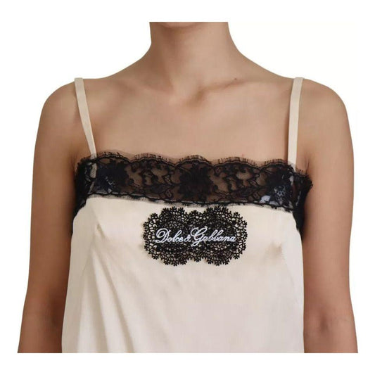 Dolce & Gabbana Beige Lace Spaghetti Logo Embroidery Top Dolce & Gabbana