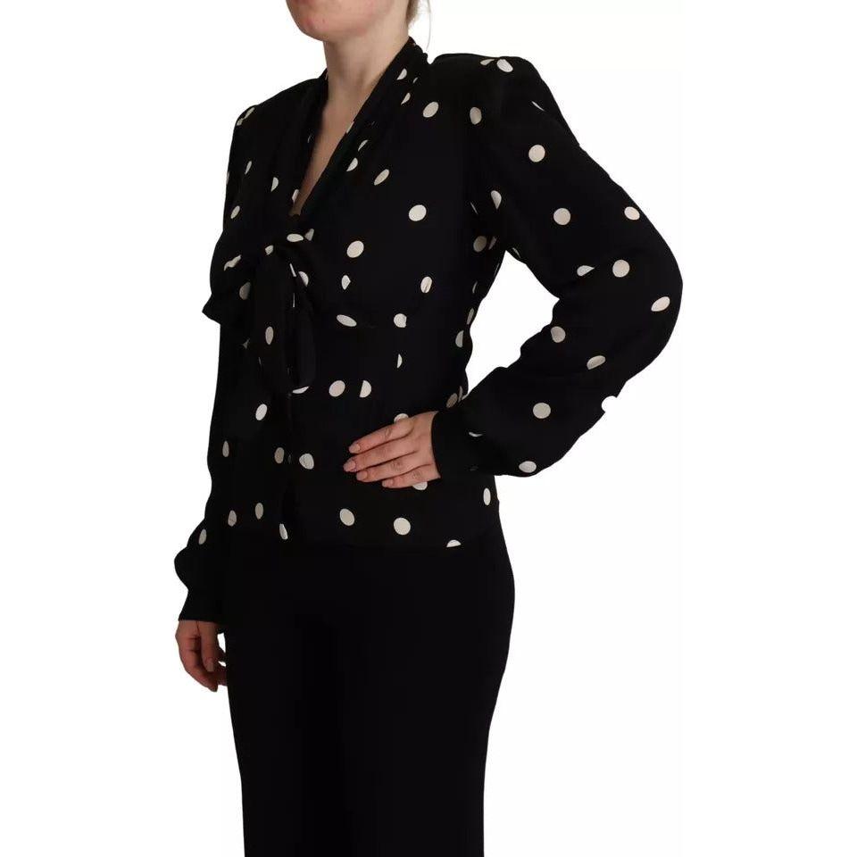 Dolce & Gabbana Black Polka Dots Silk Pussy Bow Long Sleeves Top Dolce & Gabbana