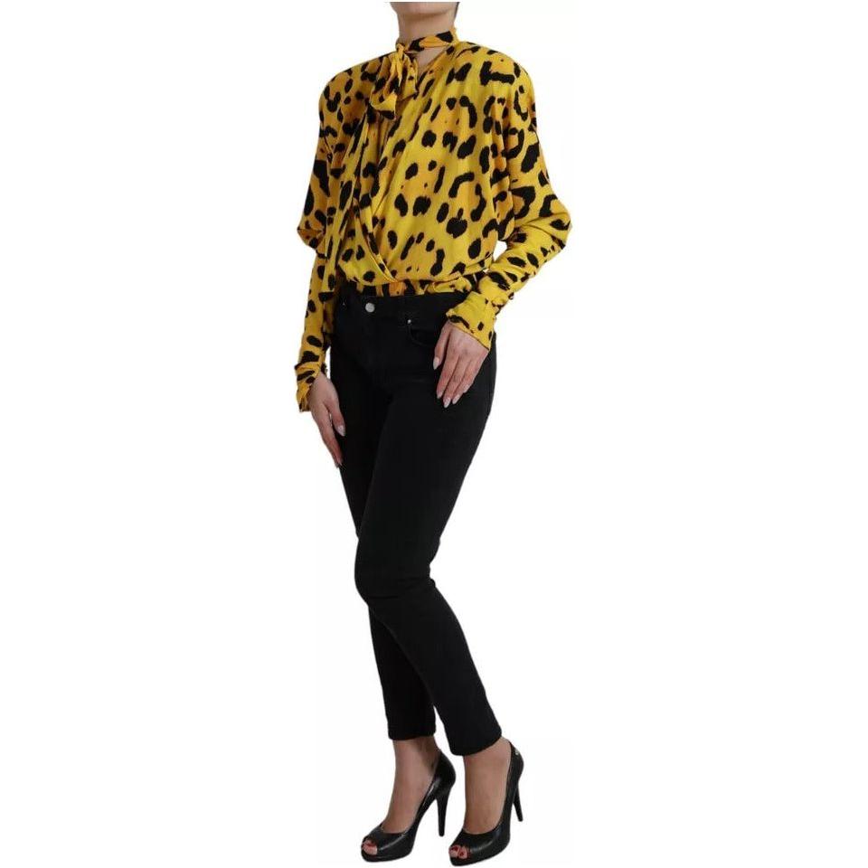 Dolce & Gabbana Yellow Leopard Print Long Sleeves Top Blouse Dolce & Gabbana