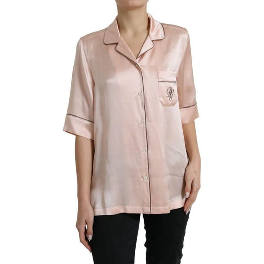 Dolce & Gabbana Pink Silk Long Sleeves Logo Pajama Blouse Top Dolce & Gabbana