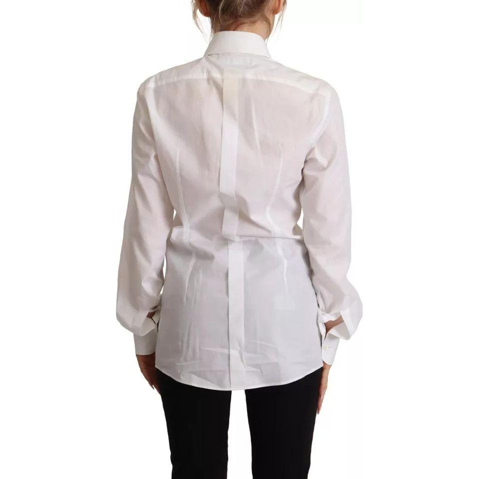 Dolce & Gabbana White Cotton Dress Collared Long Sleeves Shirt Top Dolce & Gabbana