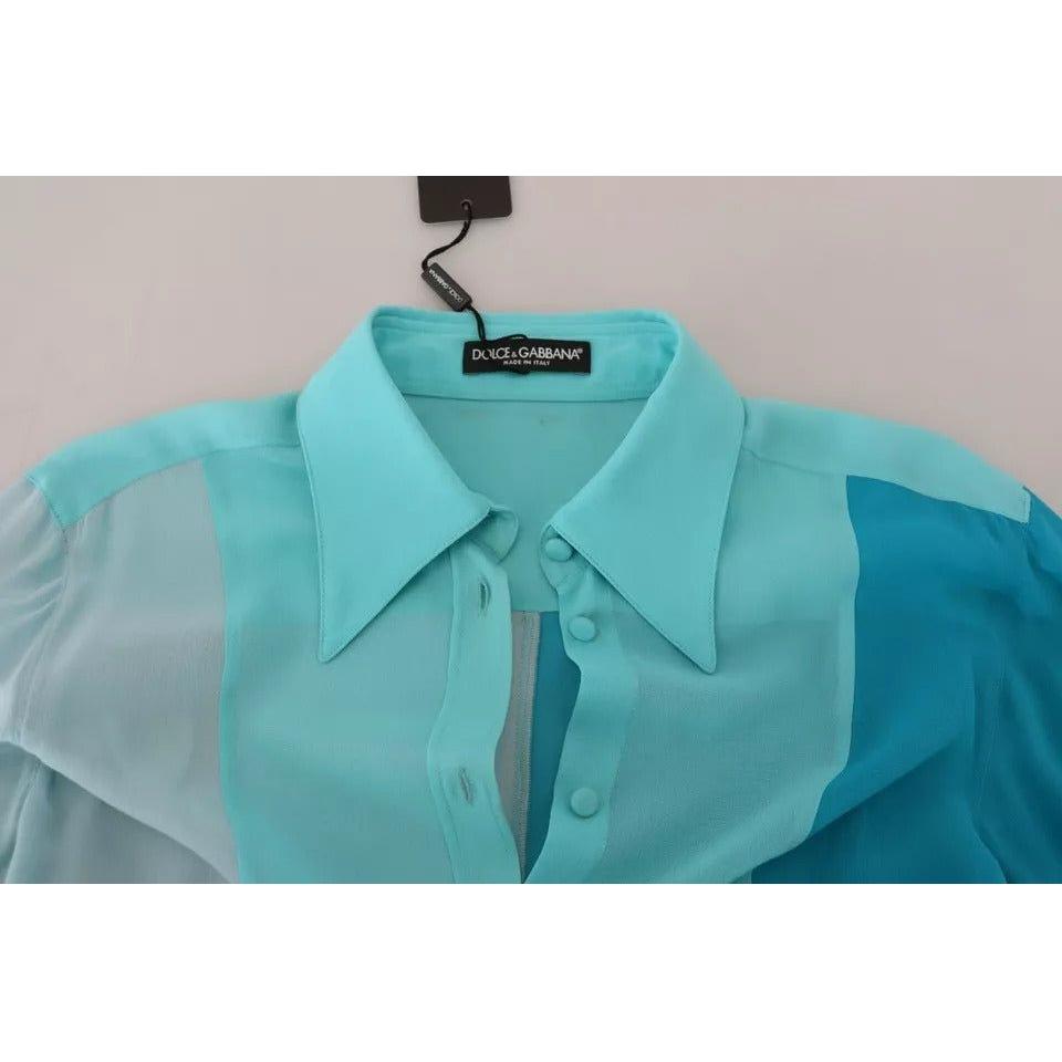 Dolce & Gabbana Blue Collar Long Sleeve Blouse Silk Top Dolce & Gabbana