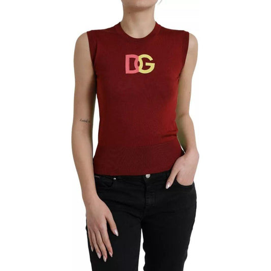 Dolce & Gabbana Red Green Silk DG Logo Sleeveless Tank Top Dolce & Gabbana