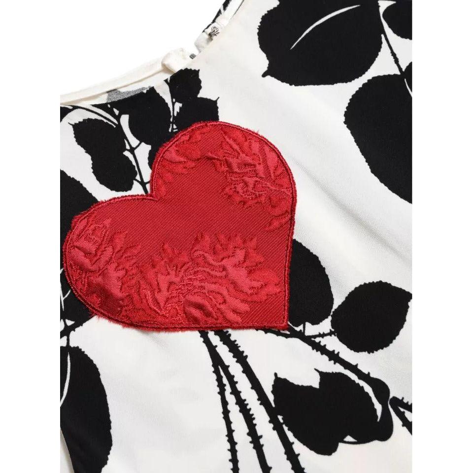 Dolce & Gabbana White Rose Print Heart Embroidered Tank Top Dolce & Gabbana