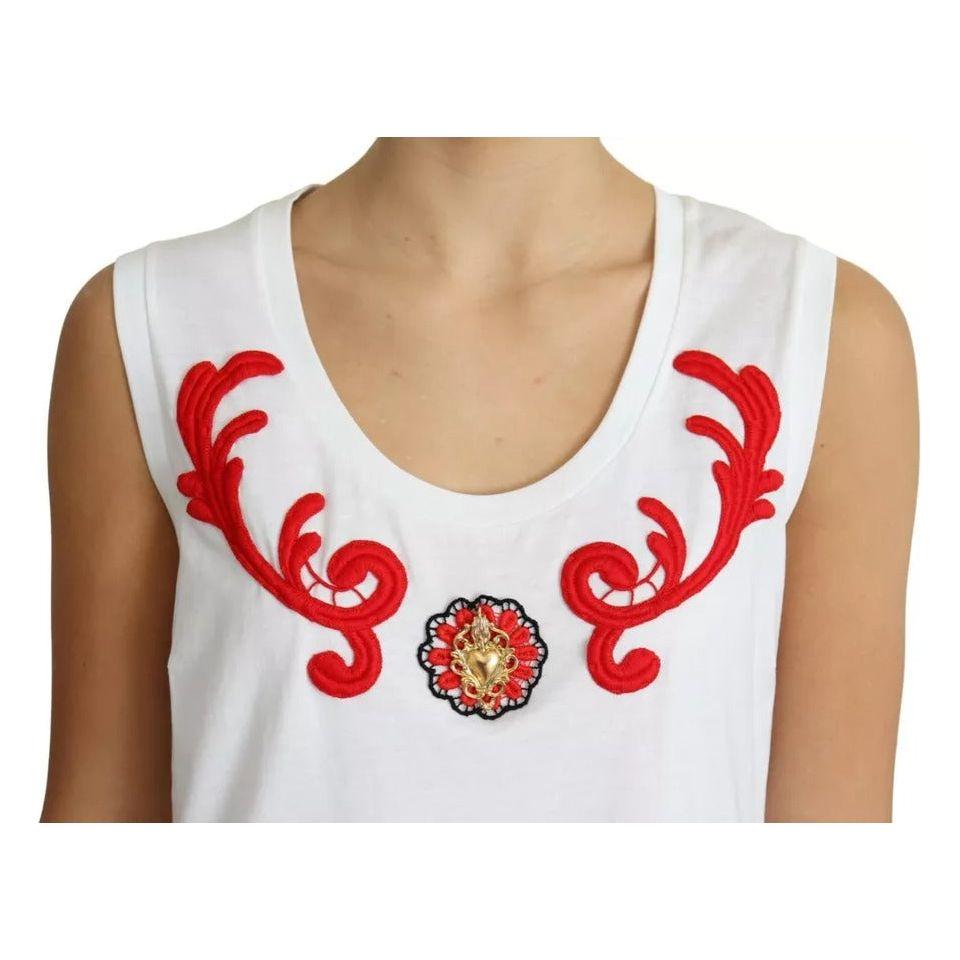 Dolce & Gabbana White Cotton Heart Applique Sleeveless Tank Top Dolce & Gabbana