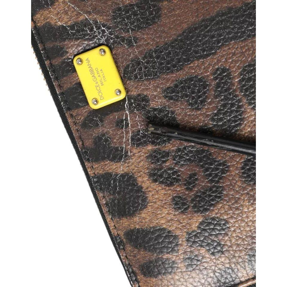 Dolce & Gabbana Brown Leopard Leather DG Zip Around Continental Wallet Dolce & Gabbana