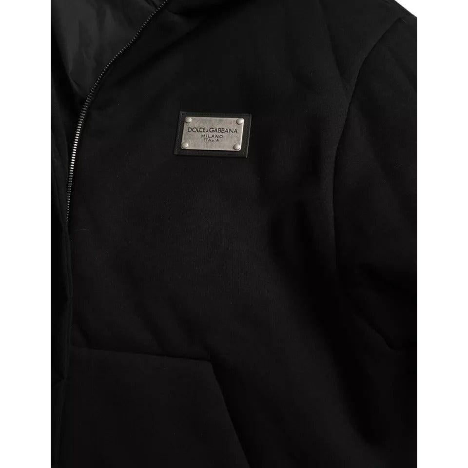 Dolce & Gabbana Black Cotton Hooded Logo Bomber Men Jacket Dolce & Gabbana