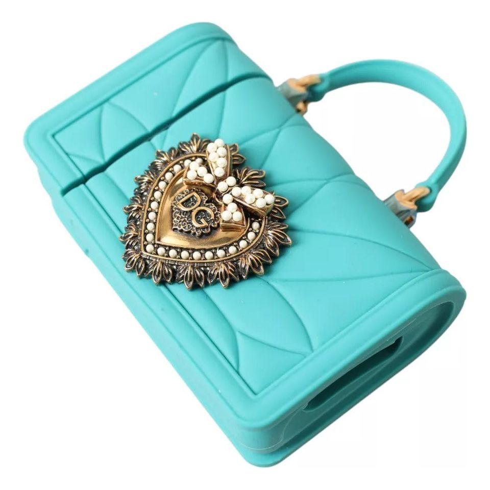 Dolce & Gabbana Turquoise Silicone Devotion Heart Bag Cover Hand Airpods Case Dolce & Gabbana