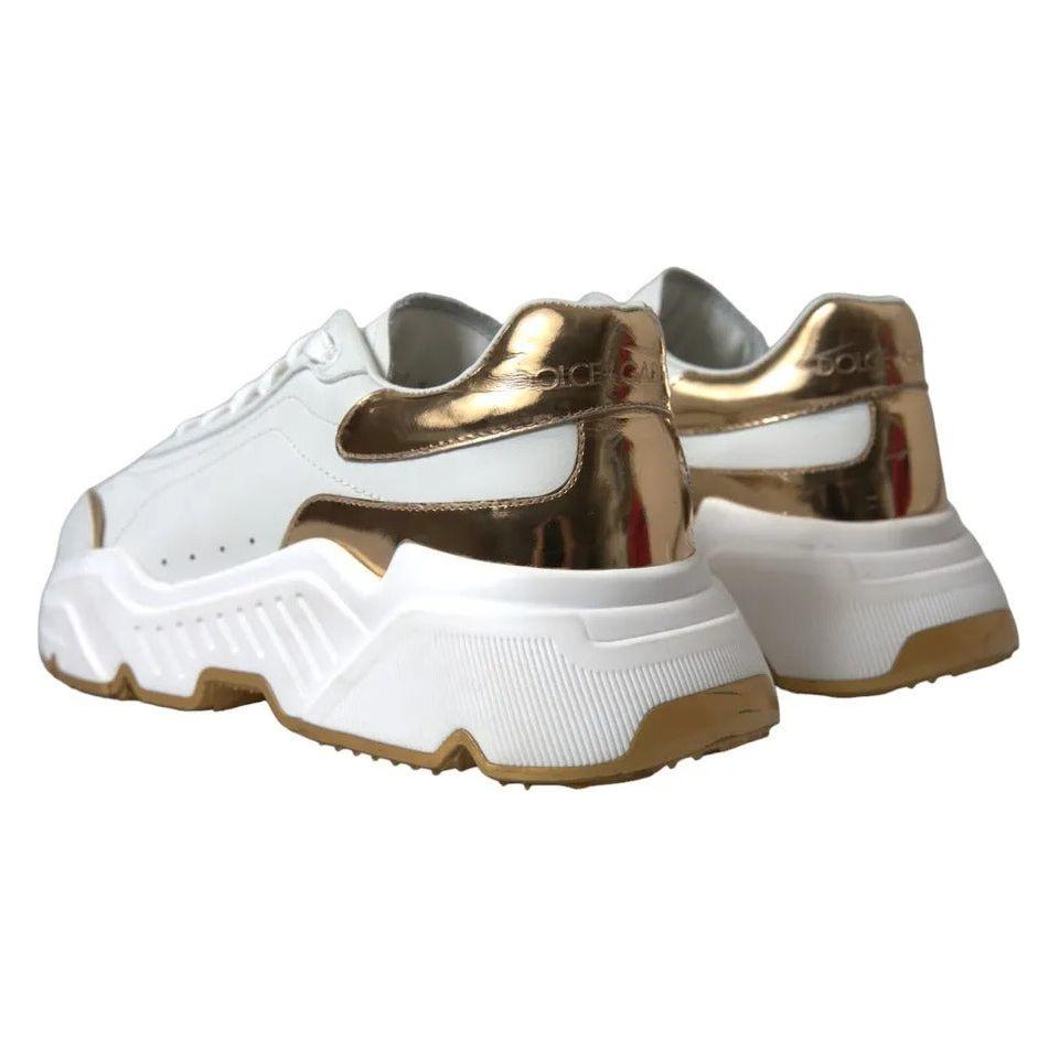 Dolce & Gabbana White Gold Leather Men Sneakers DAYMASTER Shoes Dolce & Gabbana