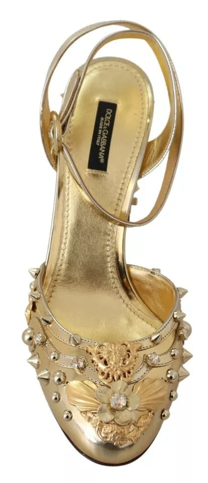 Dolce & Gabbana Gold Studs Vally Slingback Sandals Shoes Dolce & Gabbana