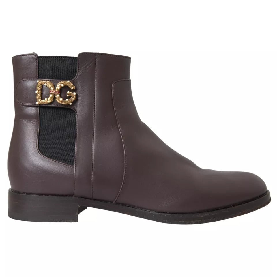 Dolce & Gabbana Brown Leather AMORE Flats Ankle Boots Shoes Dolce & Gabbana